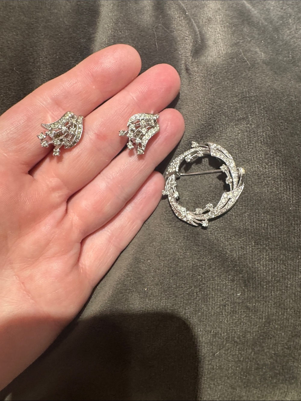 Panetta rhinestone brooch and clip on earrings set